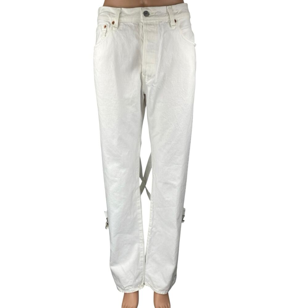 Levi's 501 Women's White Strap High Waisted Straight Leg Denim Jeans Size 33